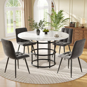 Dining Table Set 5-Piece Round 100cm White MDF/Grey Velvet