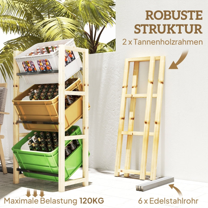 Beverage Crate Rack 3 Levels Freestanding 150 kg natural wood