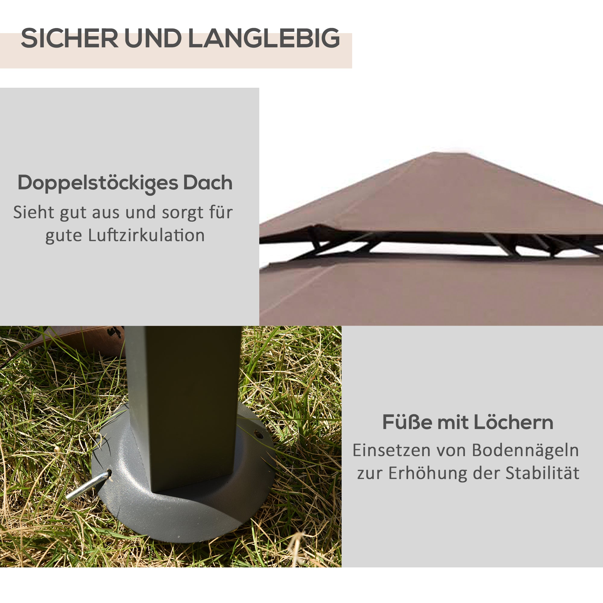 BBQ Gazebo, Garden Tent, Double Roof, Coffee Brown and Black