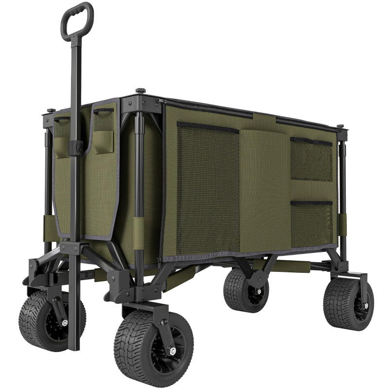 Folding Garden Trolley Collapsible Utility Wagon Steel Frame Green Oxford Fabric