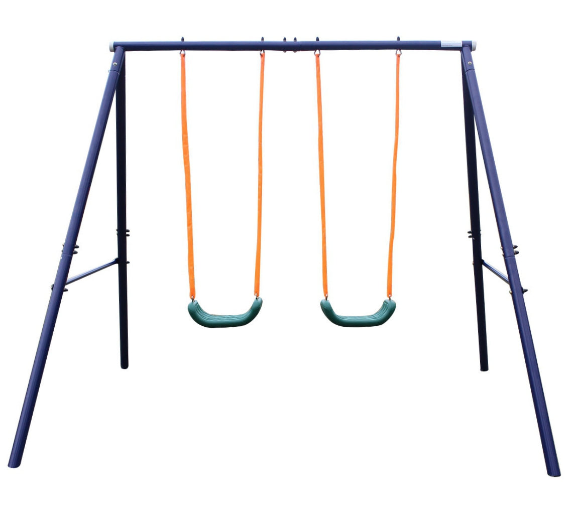Double Swing Set for Children Aged 3-8, 90kg Capacity, Sturdy Metal Construction