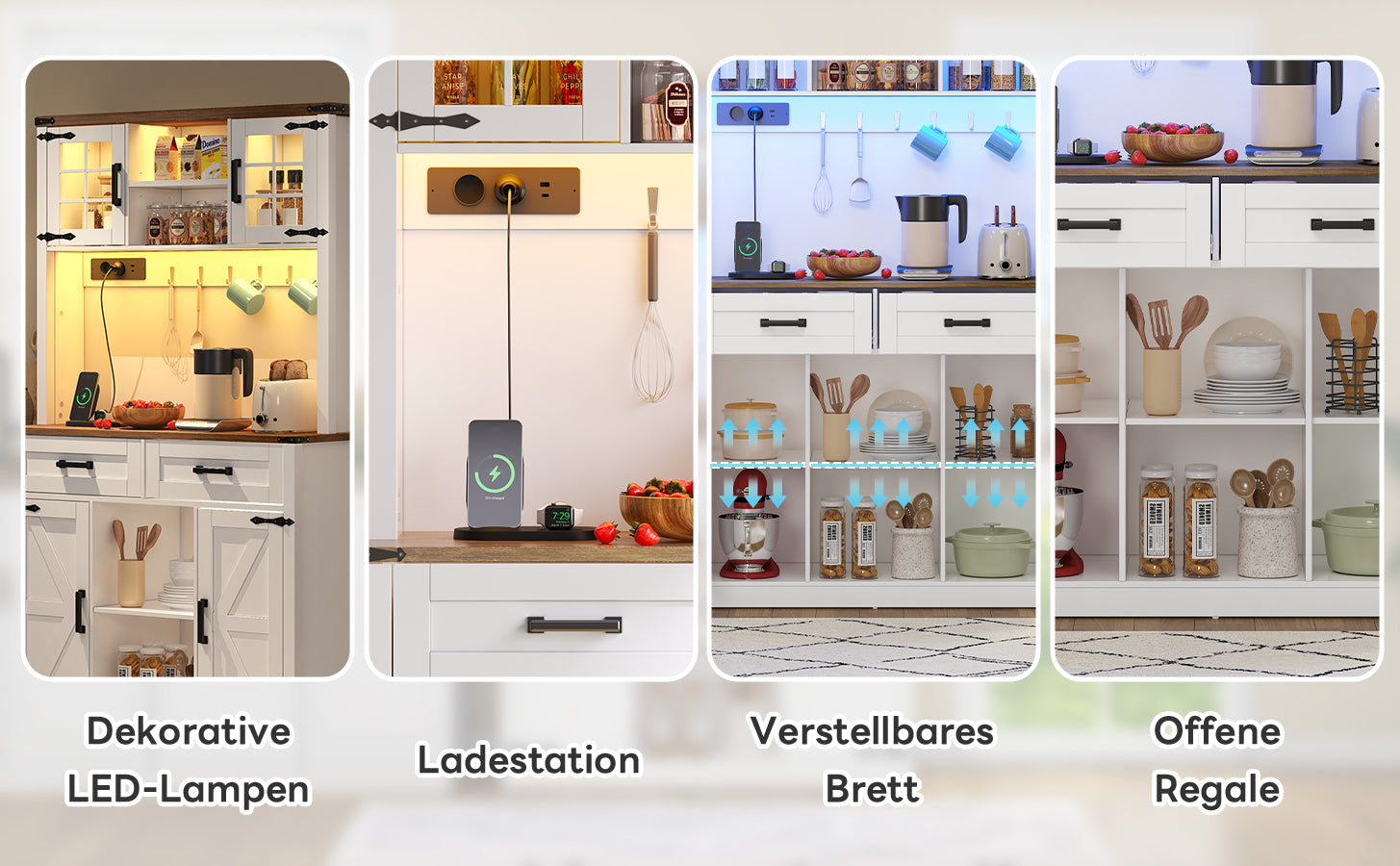 Bar Cabinet Buffet LED Sockets Barn Door 2 Drawers - White