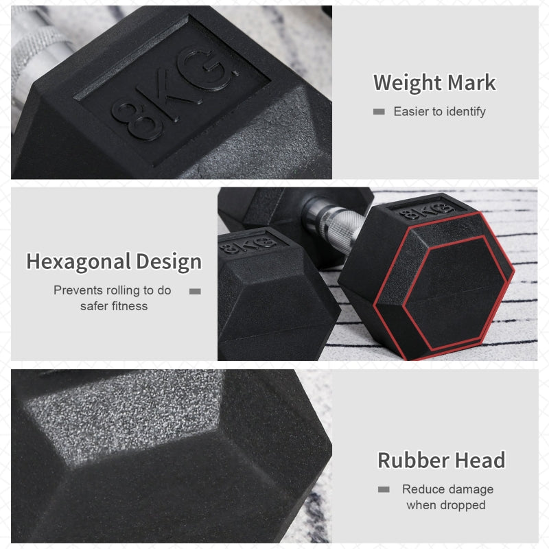 Dumbbell Set Hex Weight Sets 2 x 5kg, 2 x 6kg, 2 x 8kg Rubber