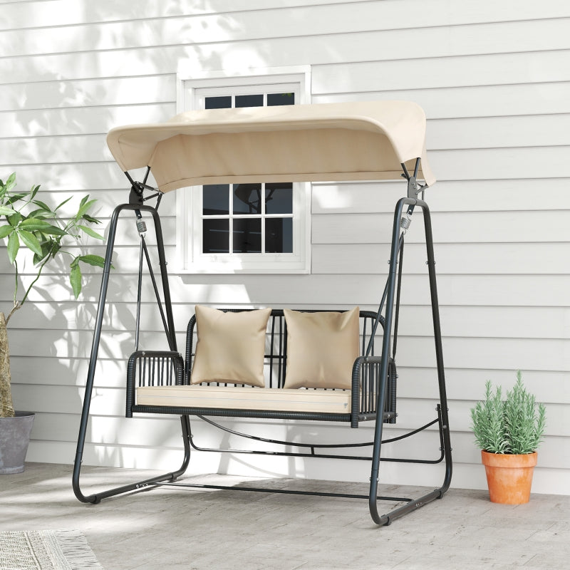 Hollywood Swing 2-Seater Garden Swing with Adjustable Sunroof Cushion Khaki