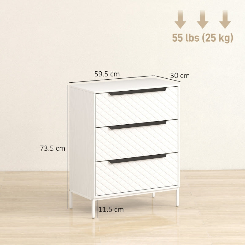 Chest of Drawers Dresser 3 Fabric Drawers Aluminium Handles White
