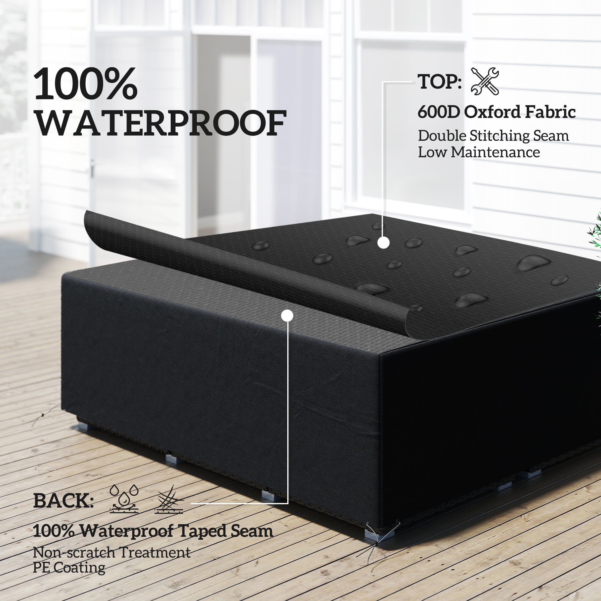 600D Oxford Garden Furniture Sofa Cover, Waterproof Anti-UV Rattan, Black