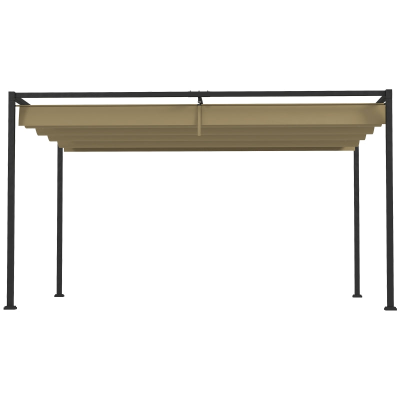 4 x 3m Metal Pergola Retractable Roof Garden Gazebo, Khaki