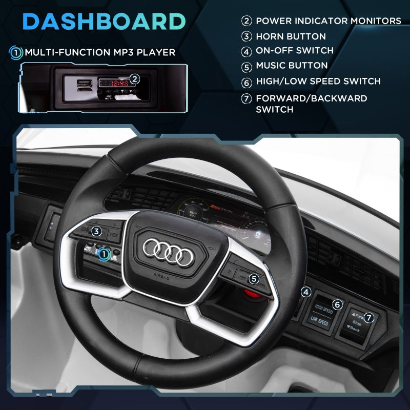 Kids Electric Ride-On Car 12V with Remote Control, Lights, Music, Horn - White