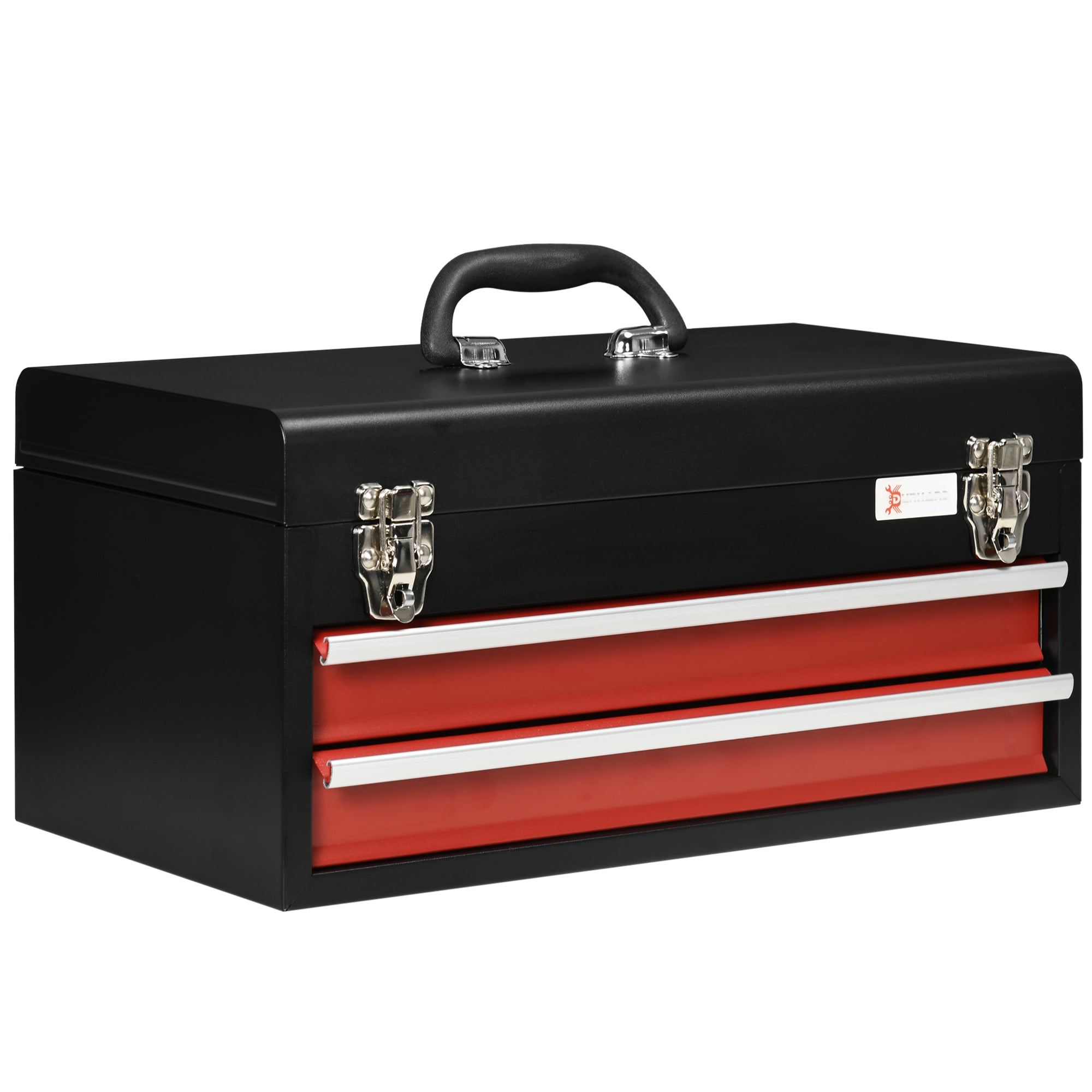 DURHAND Tool Case, 2 drawers, lock, with handle, steel black red