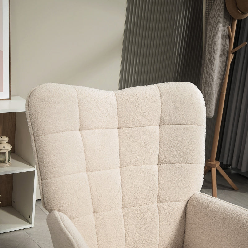 Modern Accent Chair, Tufted Wingback Armchair with Wood Legs, Cream White