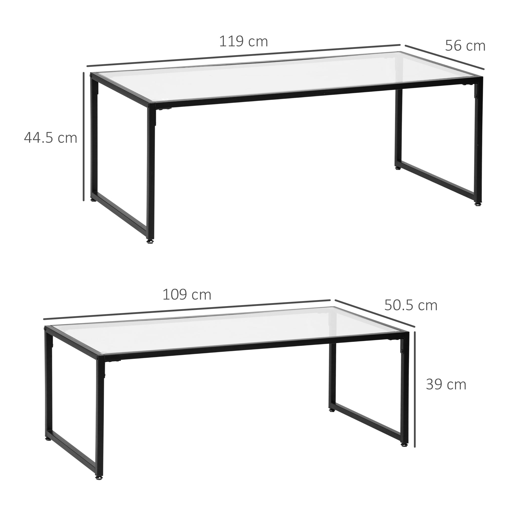 Coffee Table Set of 2 Nesting Side Table Glass Black Steel