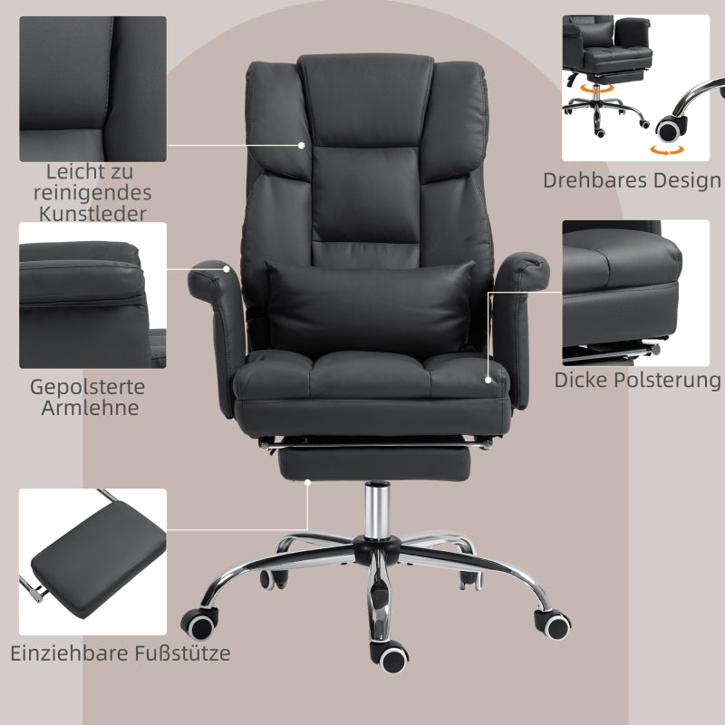 Office Chair, Ergonomic Reclining Computer with Footrest, Faux Leather Black