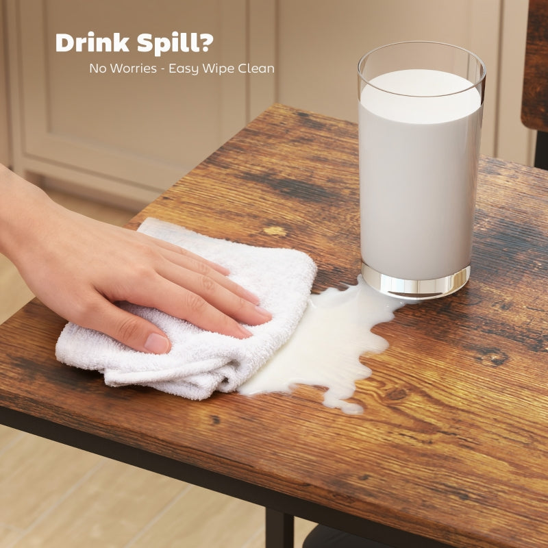 Three-Piece Compact Bar Table Set with Shelves and Upholstered Stools, Brown/Black