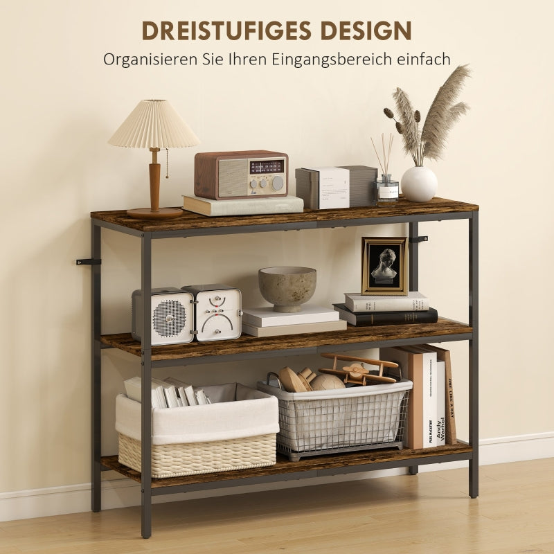 Console Table with 3-tier Shelf, Chipboard and Metal, Light Brown