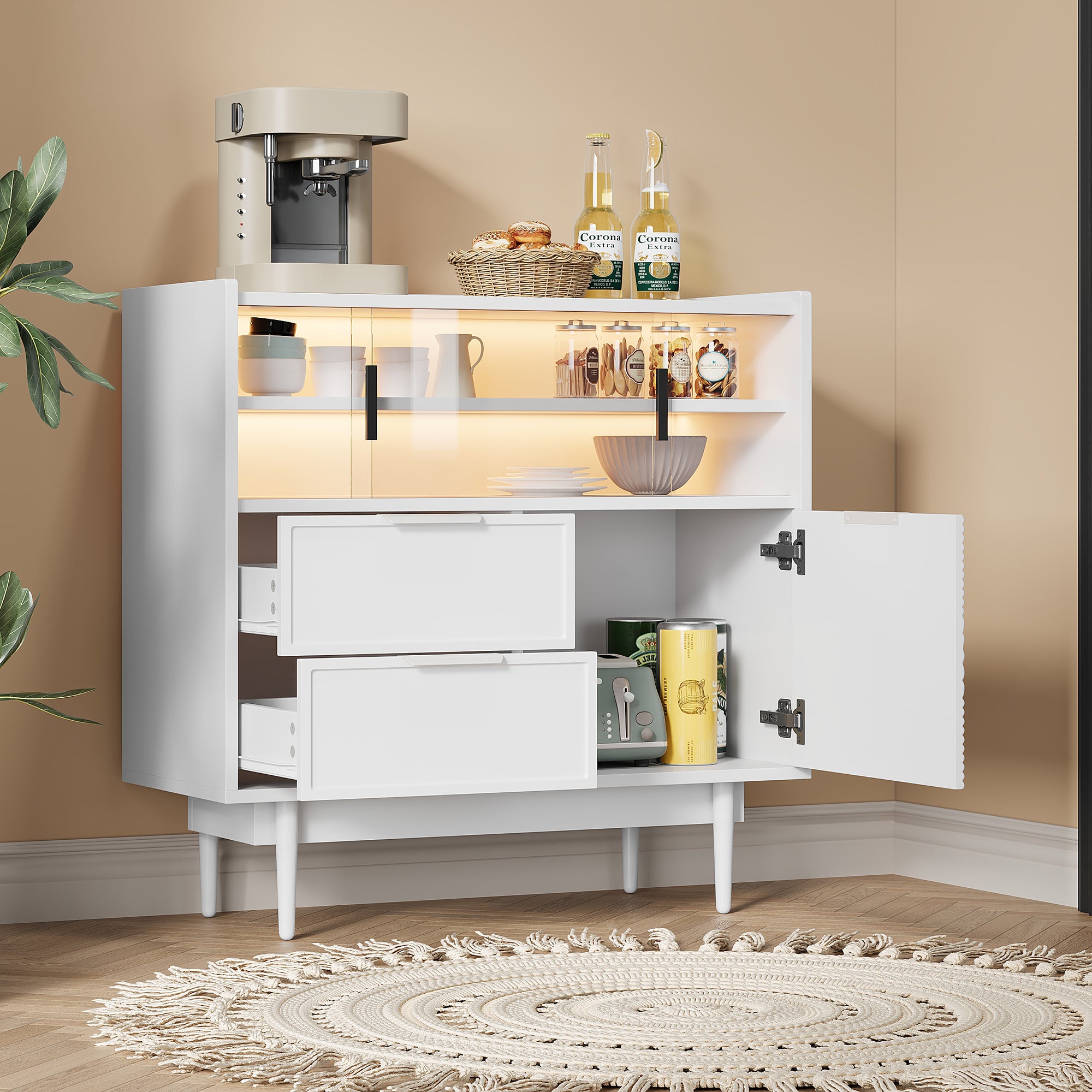 Sideboard 80cm Wide Light Strip Glass Door