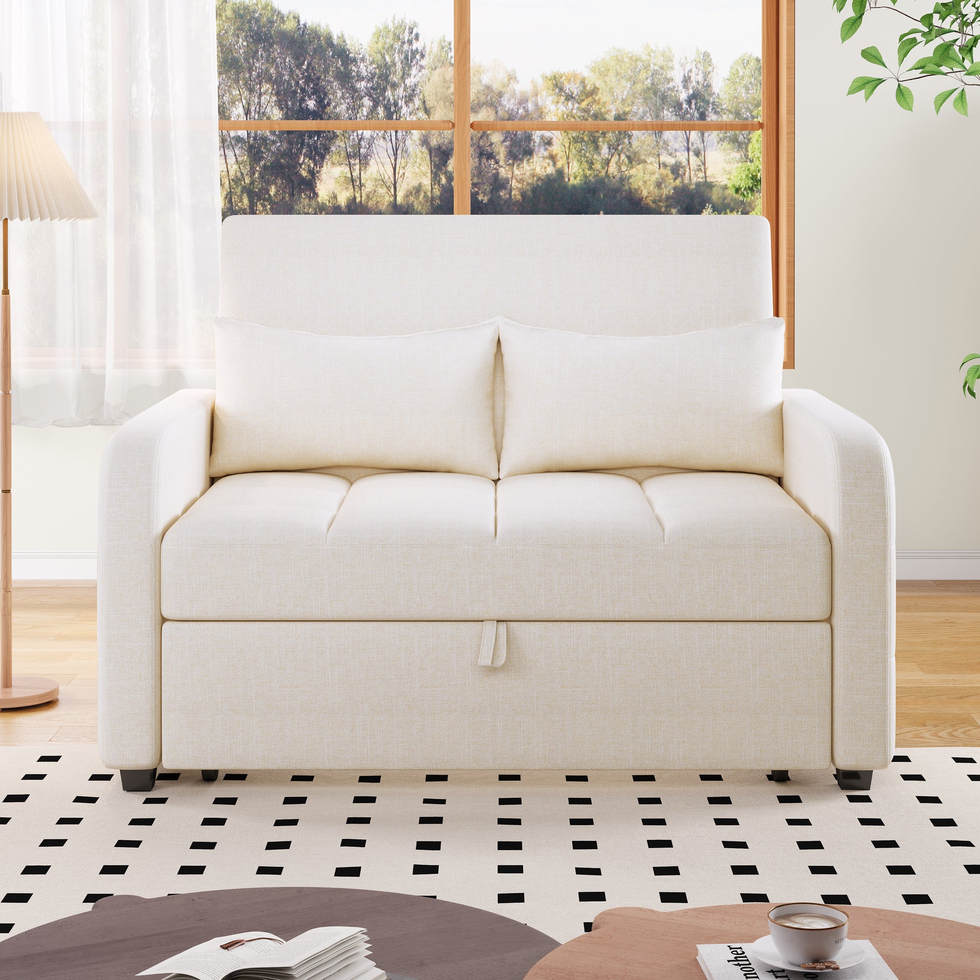 Multifunctional Sofa Bed, Folding Daybed with Adjustable Backrest, Off White