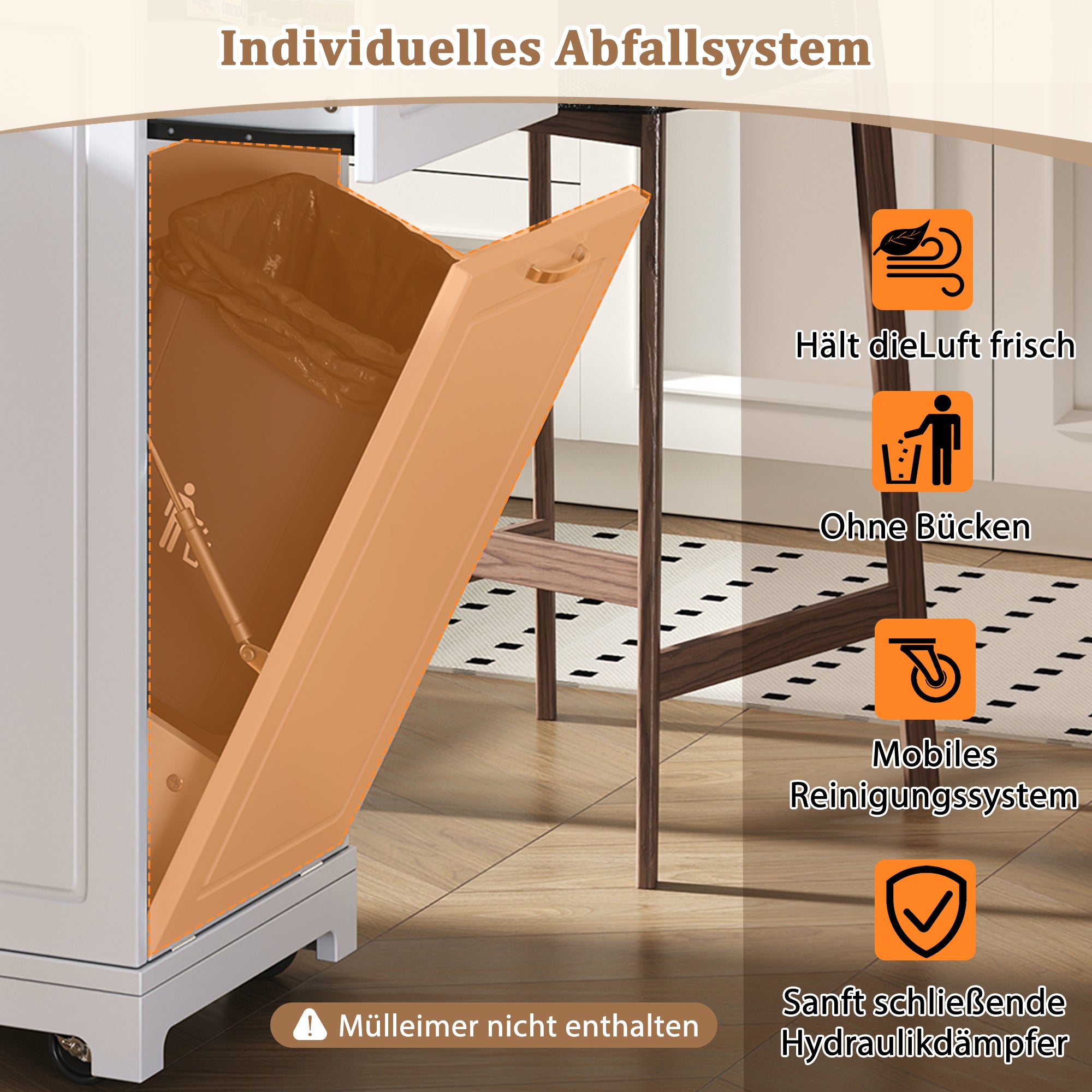 Mobile Kitchen Island Extendable Dining Storage Drawers Waste Bin - White