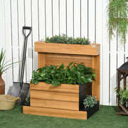 Raised Bed with 4 Planters, Self-Watering, Wood, Brown
