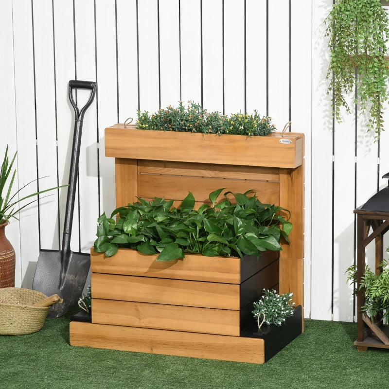 Raised Bed with 4 Planters, Self-Watering, Wood, Brown