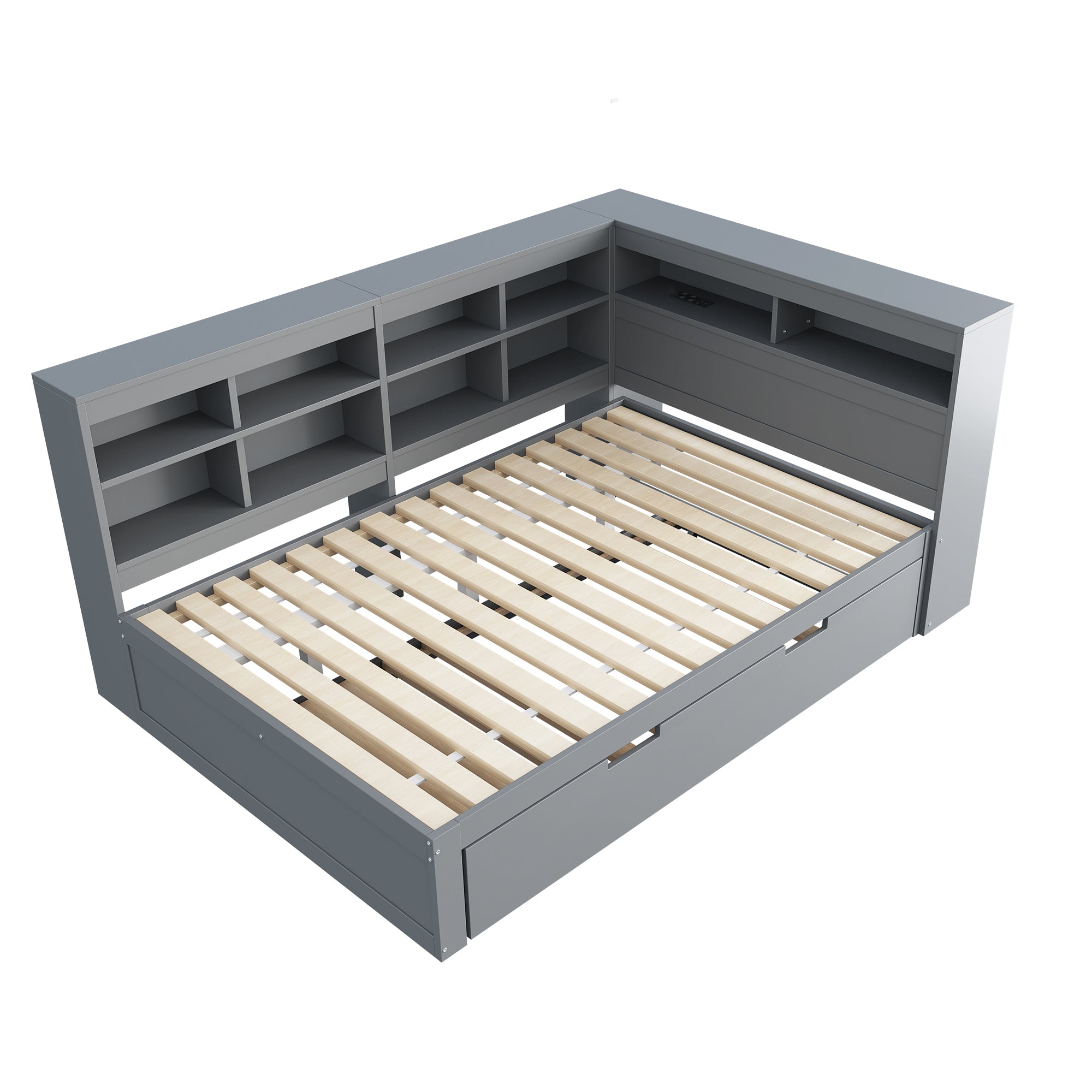 Sofa Bed 140x200 Pull-Out 90x190 with USB & Storage, Solid Wood, Gray