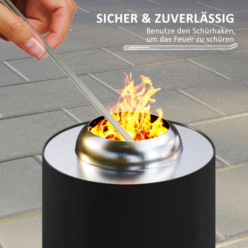 Fire Bowl 16x25cm Smoke-Free with Poker, Stainless Steel Black