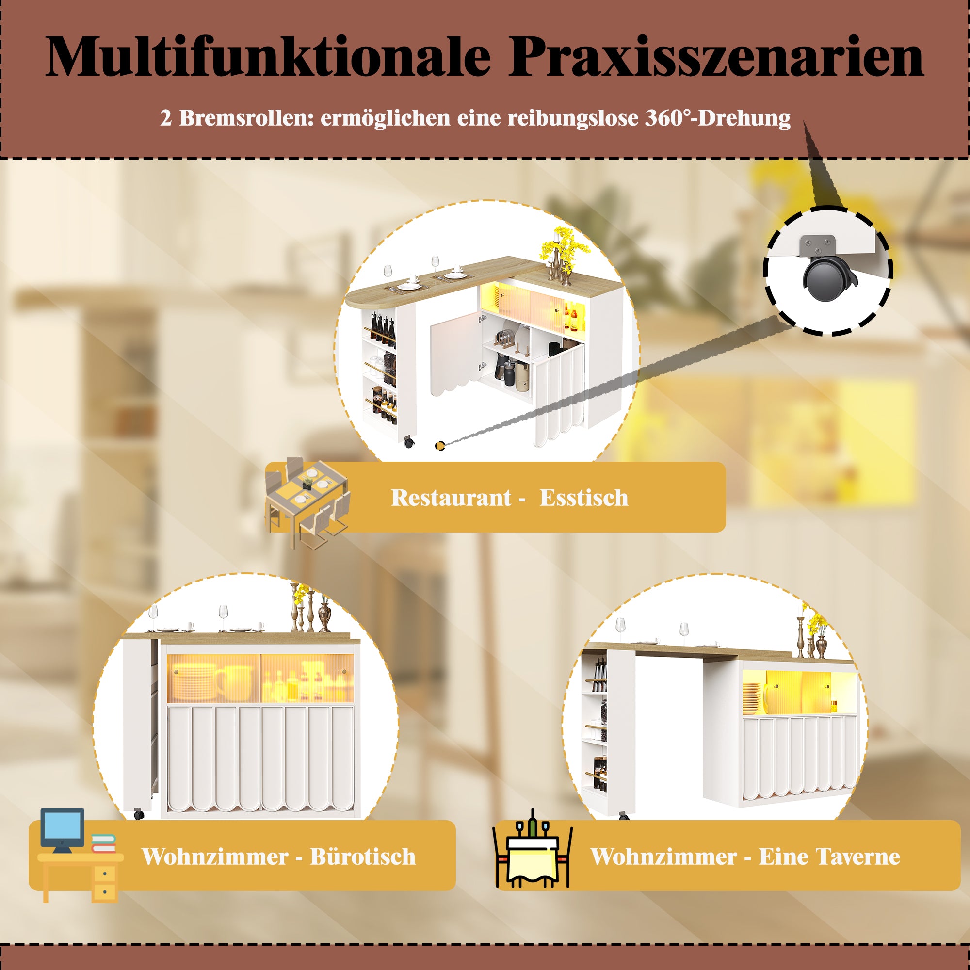 Telescopic Bar Table Storage LED Movable - White