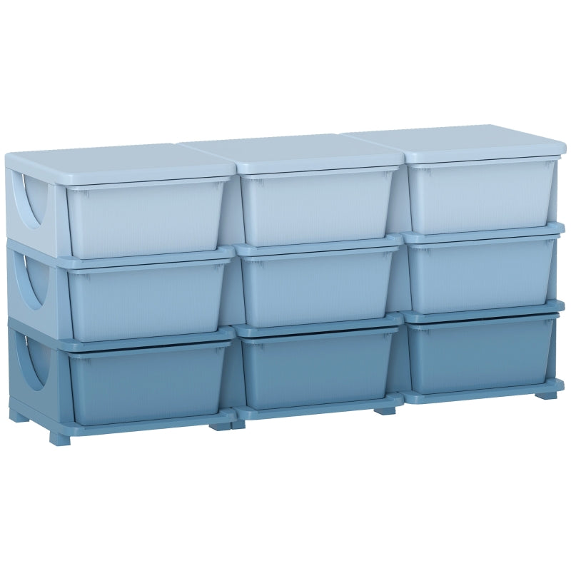 Kids Storage Unit, Nine Drawer Polypropylene - Blue