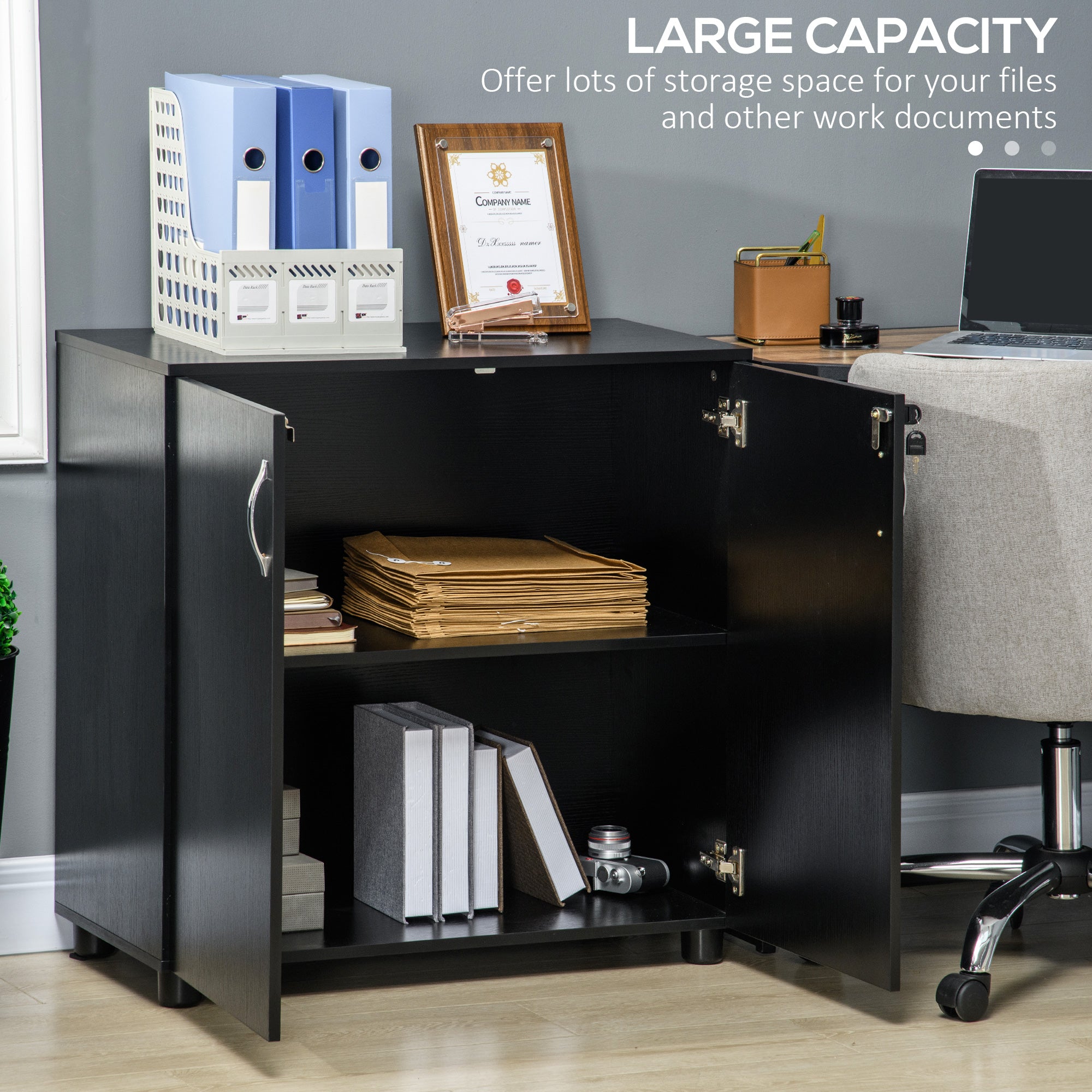 Two-Tier Office Storage Cabinet Locking Black