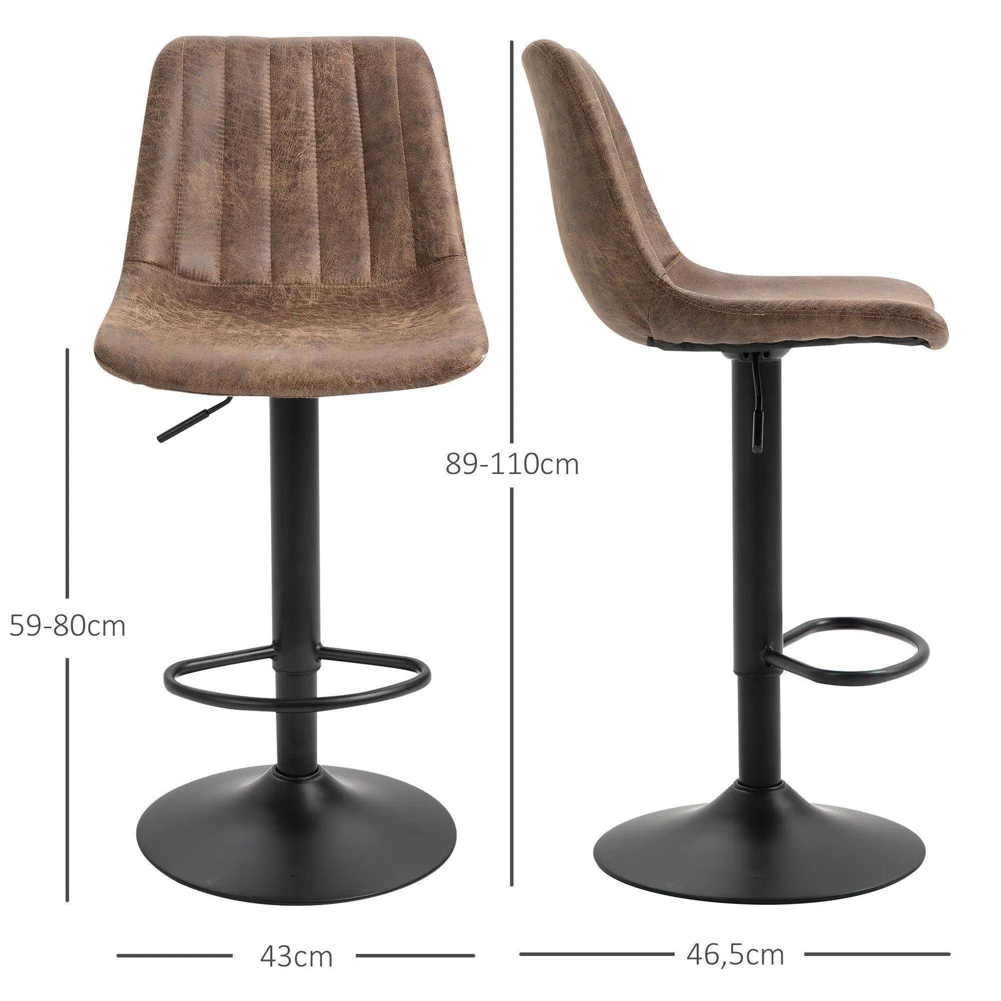 Bar Stools, Height Adjustable Swivel Chair, Brown Polyester