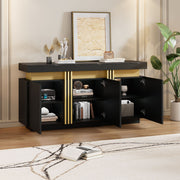Sideboard, Display Cabinet with 3 Doors, Adjustable Dividers, Black and Gold