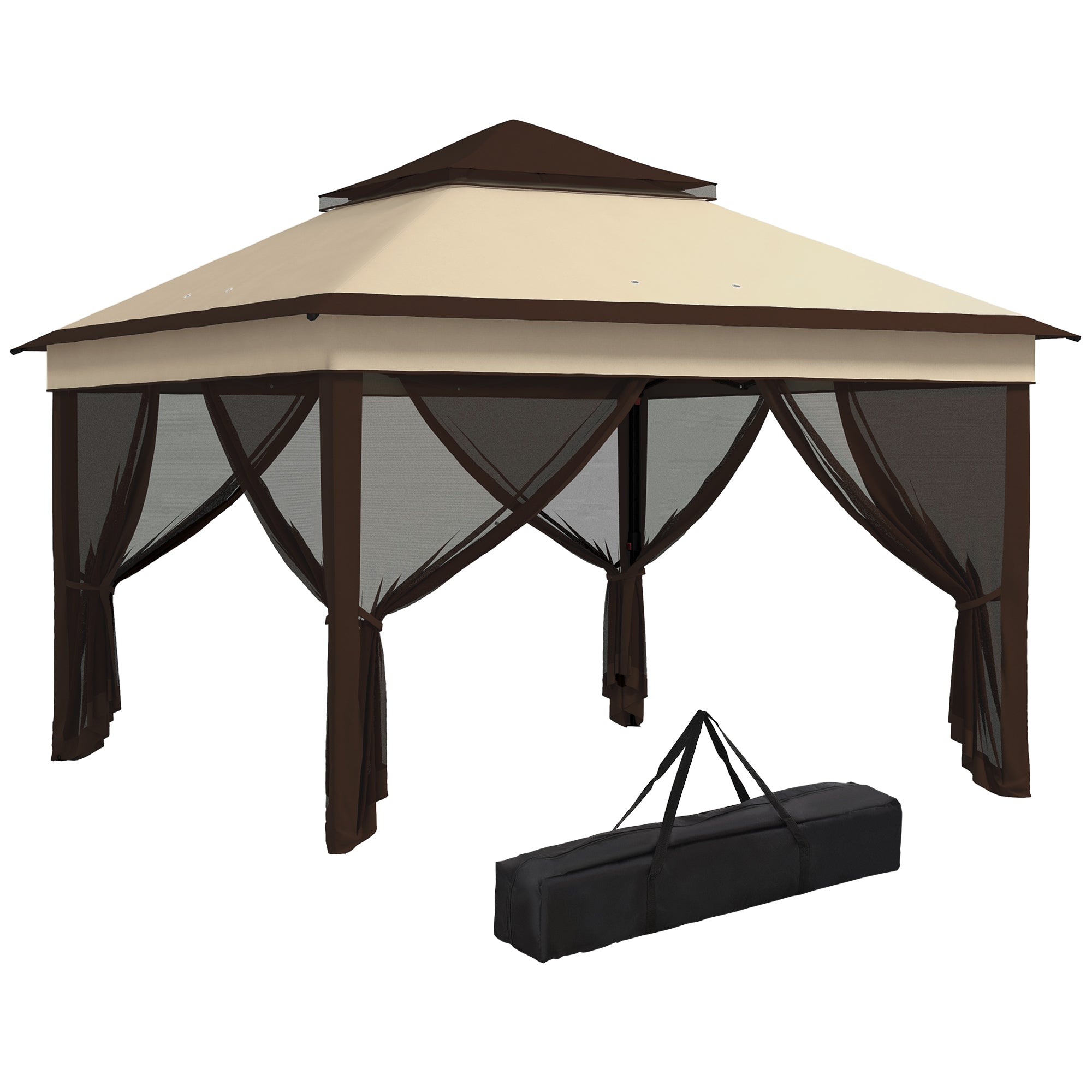 Pop Up Gazebo, 3 x 3m Height Adjustable Event Shelter with Netting and Carrying Bag, Beige