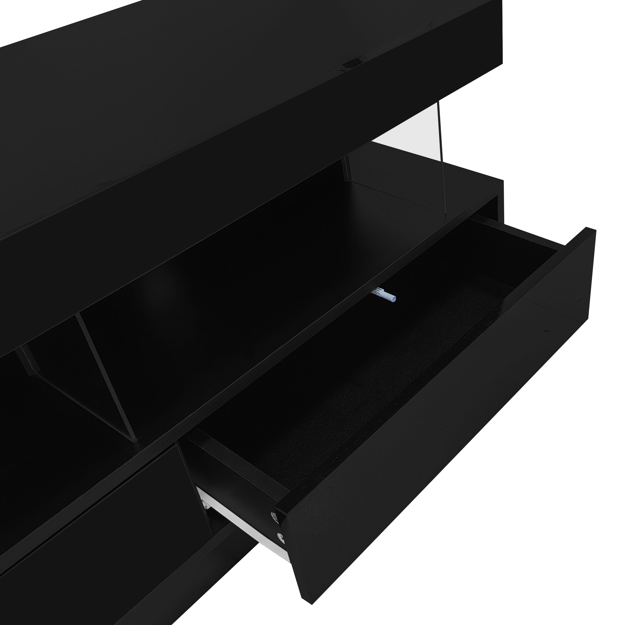 TV Stand, LED Lighting, App Control, Bluetooth Connectivity for 70-inch TVs, Black High Gloss Glass