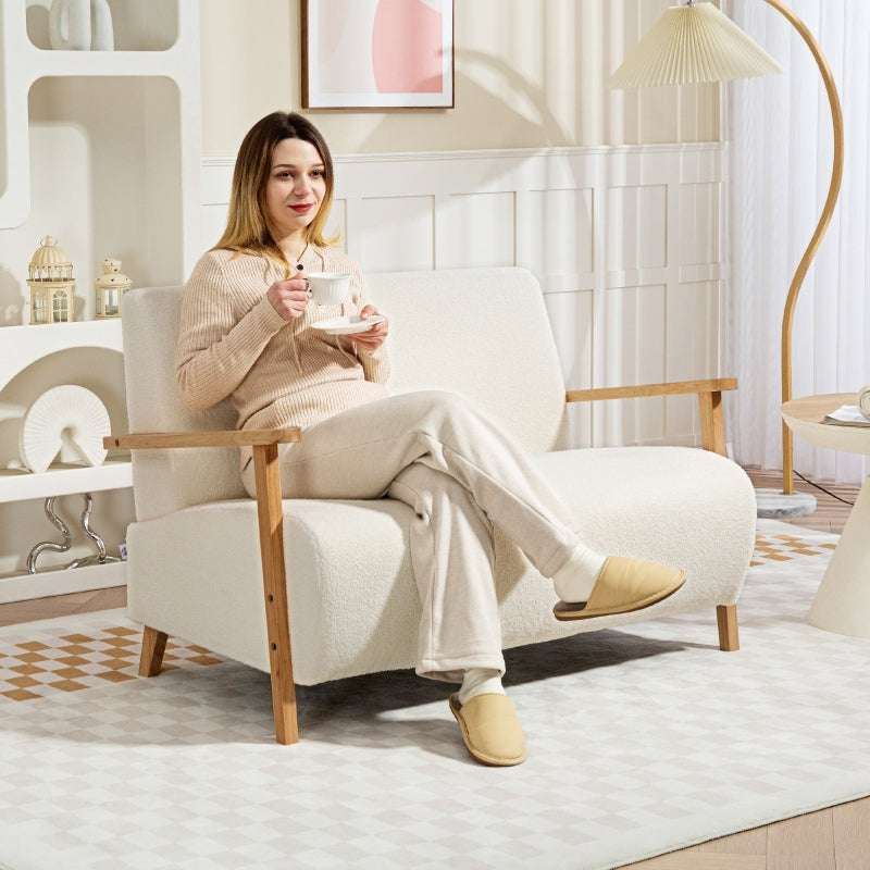 Small Sofa Settee, 2 Seater, Sherpa Fabric Cream White