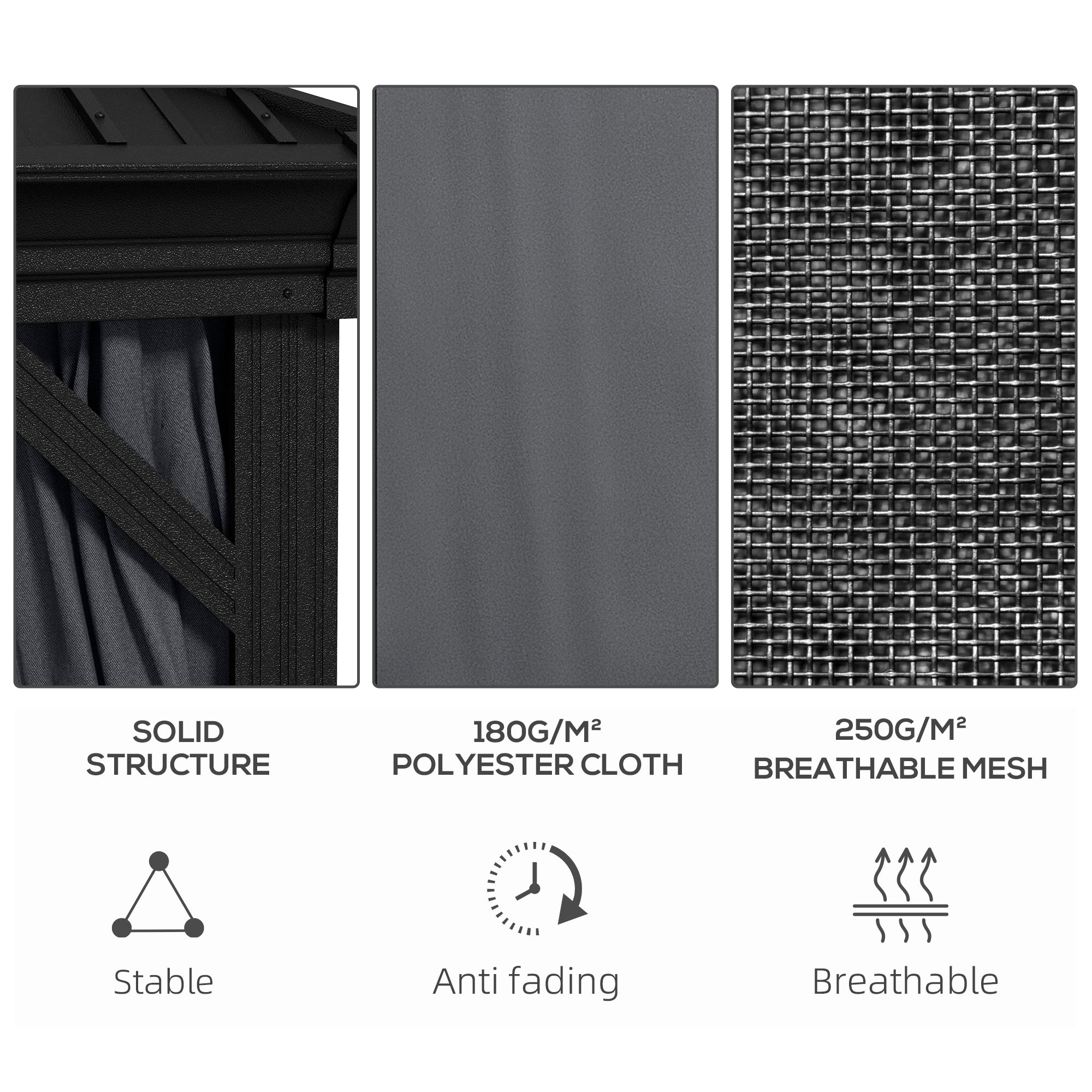 Aluminium Hardtop Gazebo 3.65 x 3m with Accessories - Dark Grey