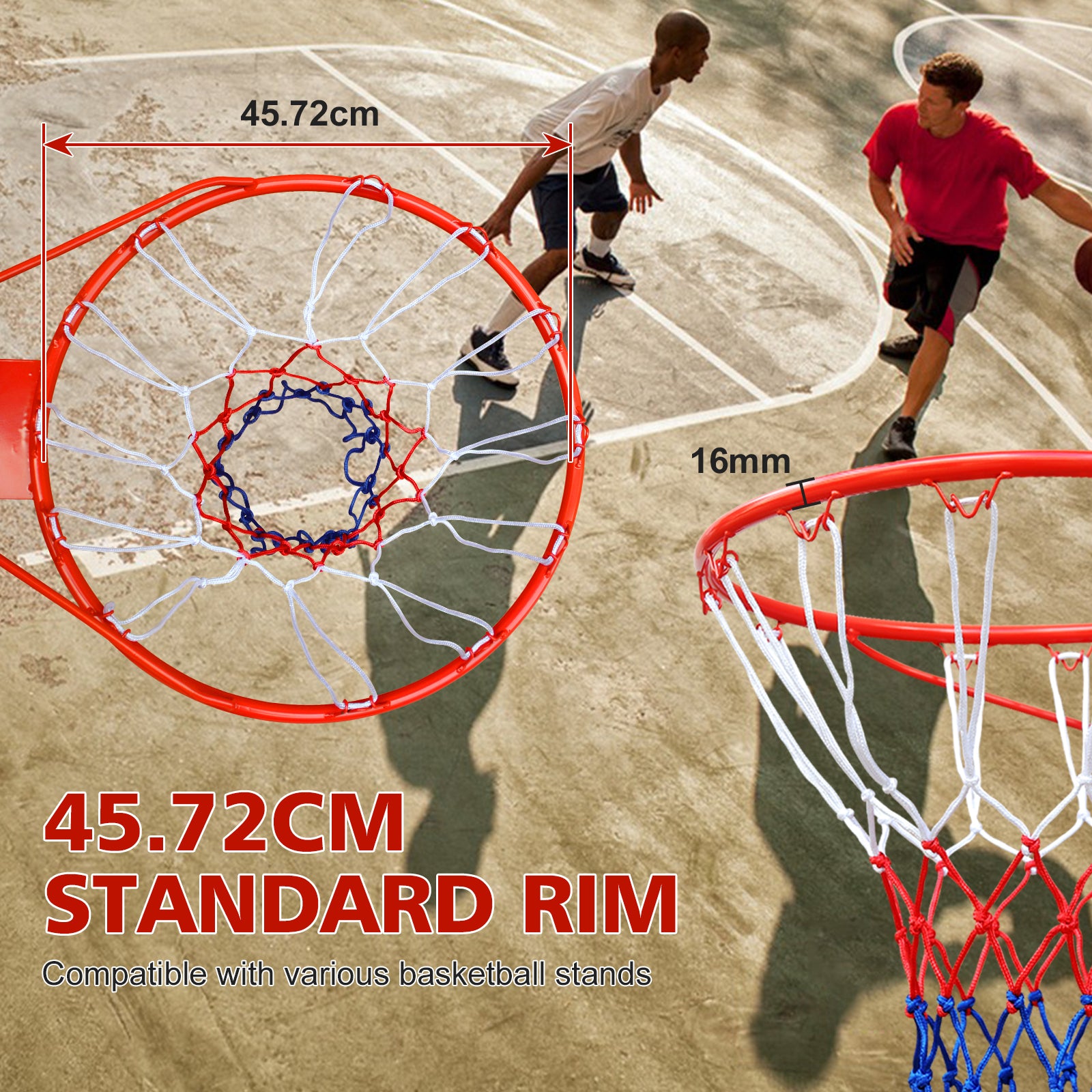 Basketball Rim Replacement, Heavy Duty, Wall/Door Mounted, In-Ground & Wall-Mounted, Red