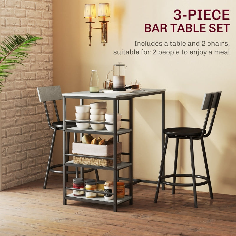 Three-Piece Dining Set with Shelves - Grey/Black