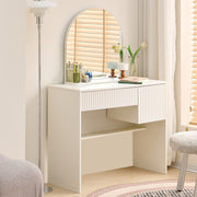 Dressing Table with Mirror, Drawers & Open Shelves - White