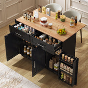 Dining Cart Sideboard 129cm Extendable Folding Top Storage Wheels - Black