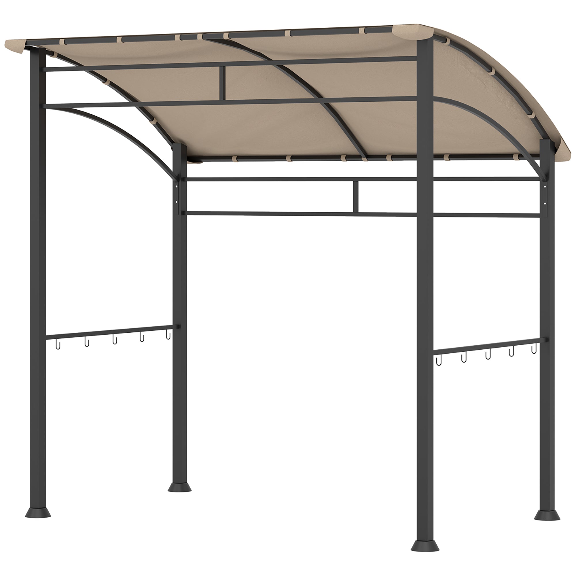 BBQ Grill Gazebo Tent 2.2x1.5m Metal Frame Curved Canopy 10 Hooks, Khaki