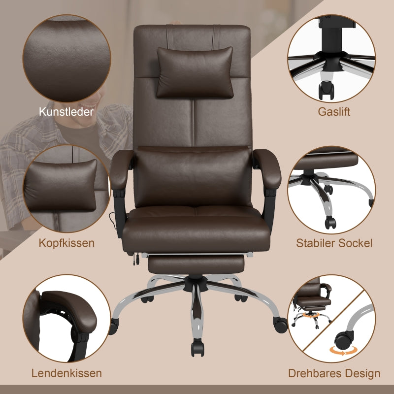 Vinsetto Office Chair, Massage, Heating, Reclining, Lumbar Support, Coffee