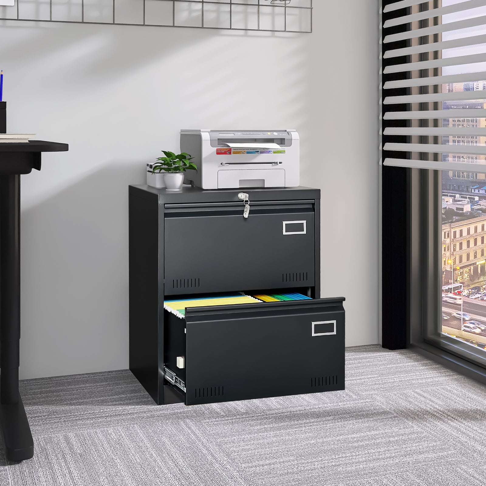 File Cabinet 2 Drawer Metal Lateral Locking Legal/Letter/A4 - Black