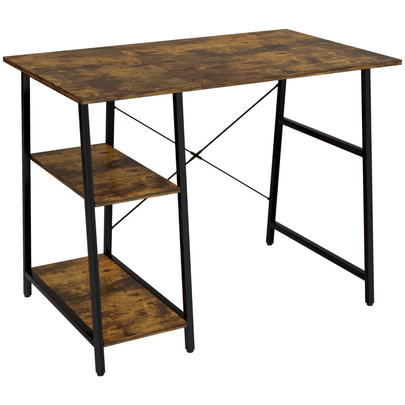 Computer Desk 100cm Storage 2 Tier Shelves Steel Frame Rustic Brown
