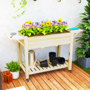 Wooden Raised Planter, 46 x 94cm with Shelves, Natural Finish