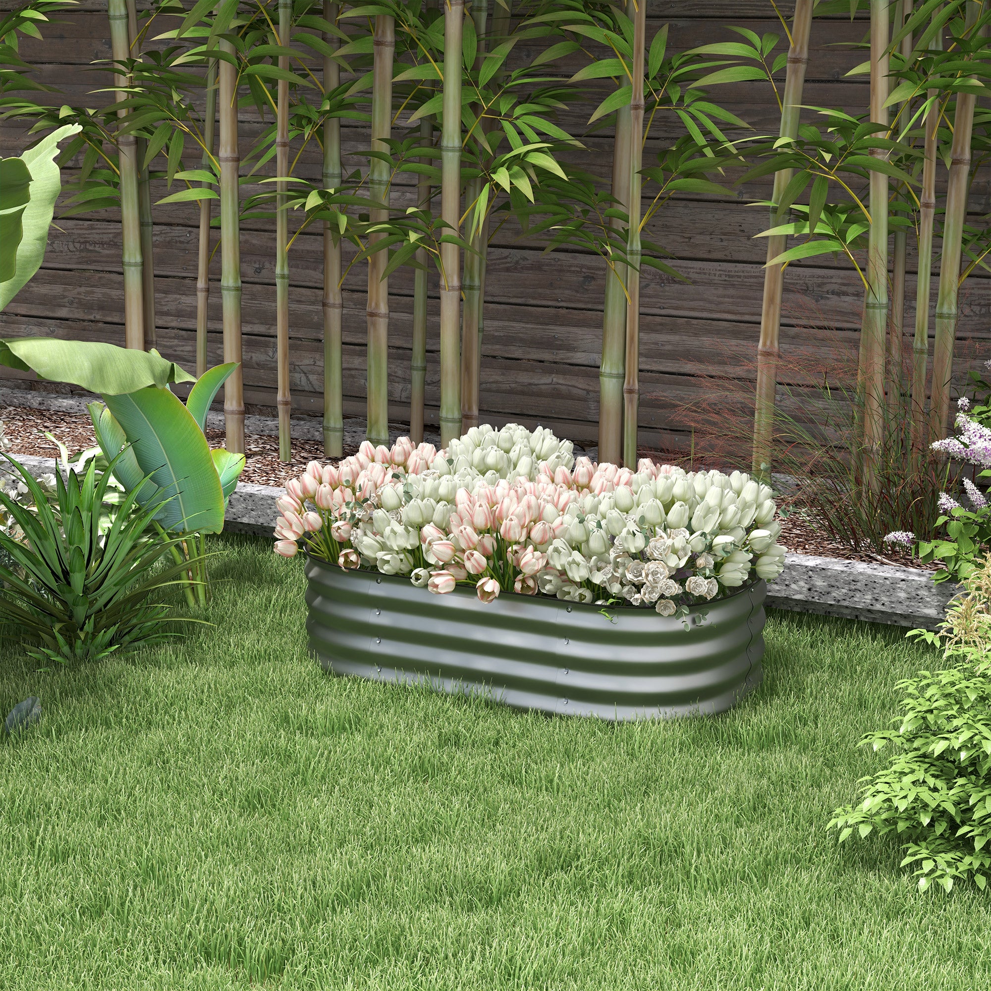 Metal Raised Garden Bed Planter Box 105x62x30cm Open Bottom Silver