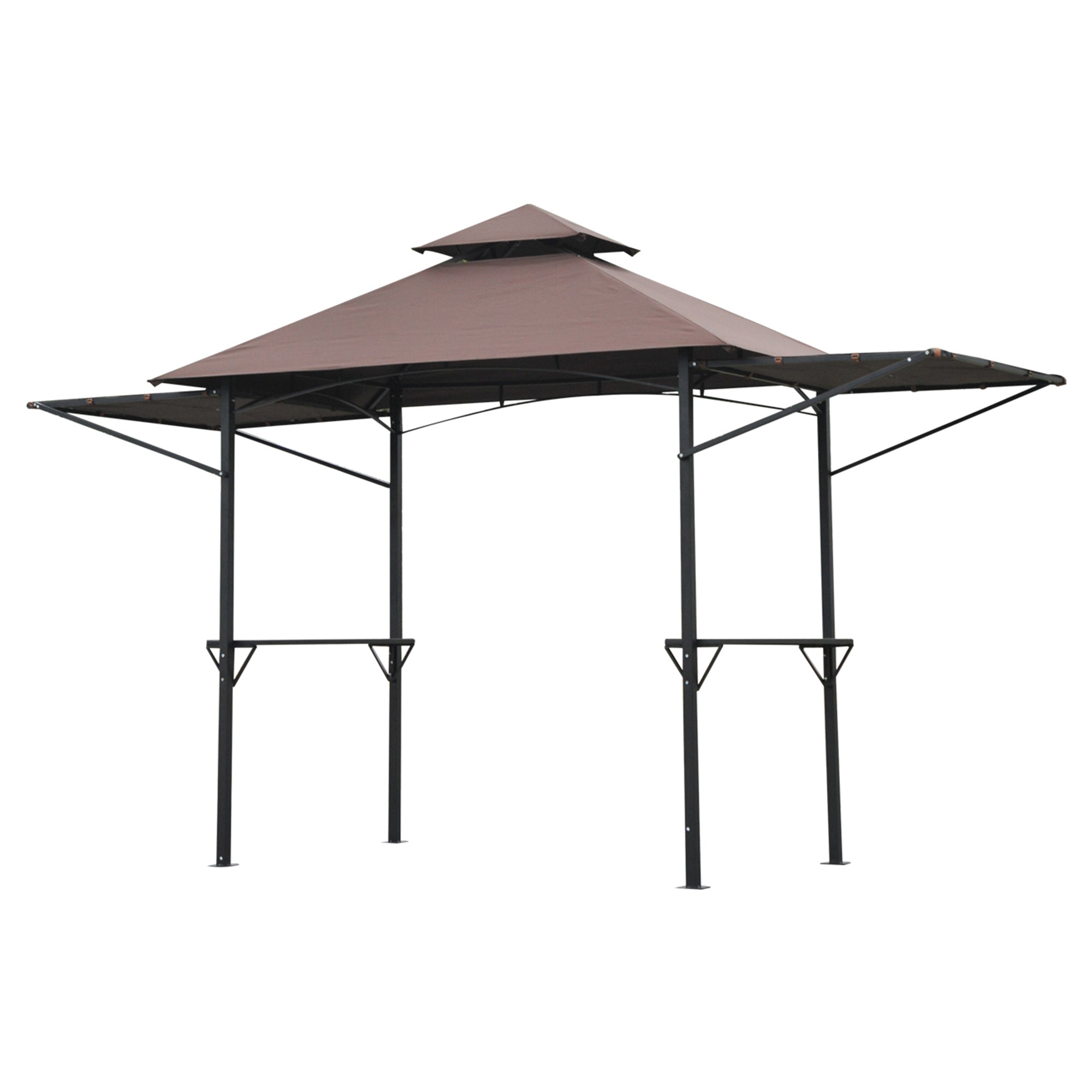 Grill Gazebo Canopy with Extendable Side Awnings and 2 Side Shelves, Outdoor BBQ Shelter