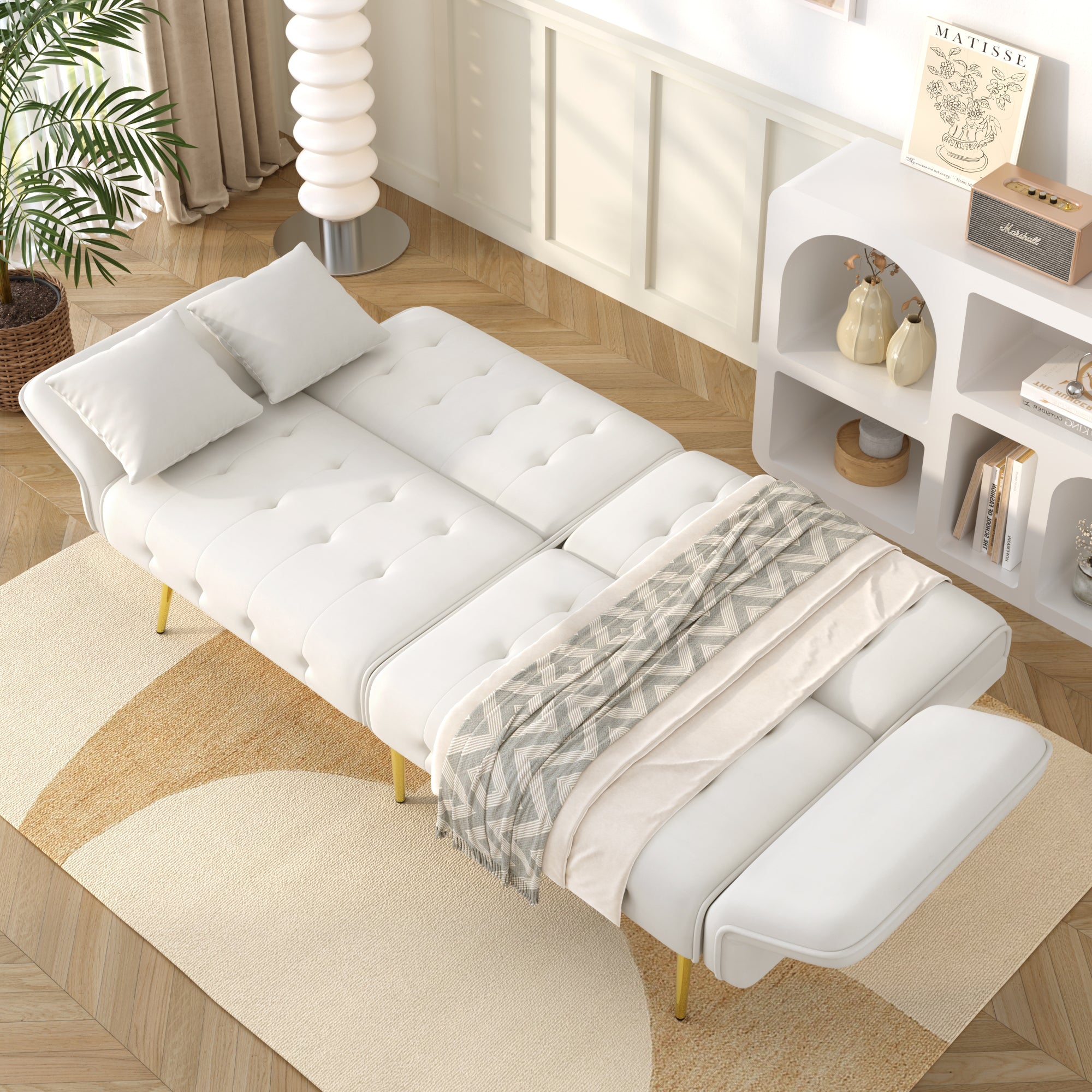 Sofa Bed, Two-Seater Multifunctional Folding with Adjustable Backrest & Armrests, Velour