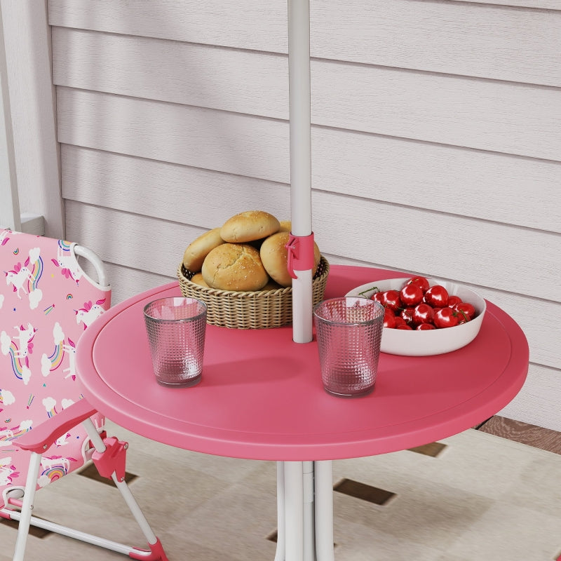 Children's Seating Set 4-Piece Table 2 Folding Chairs Removable Parasol Pink