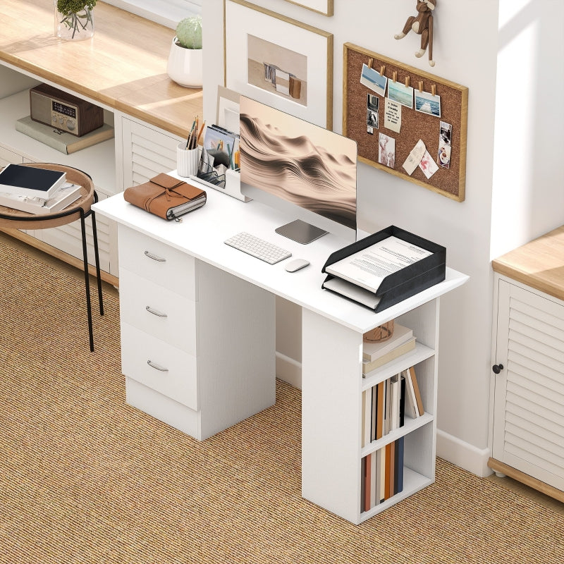 Computer Desk Writing Table PC Workstation with 3 Storage Shelves and Drawers White
