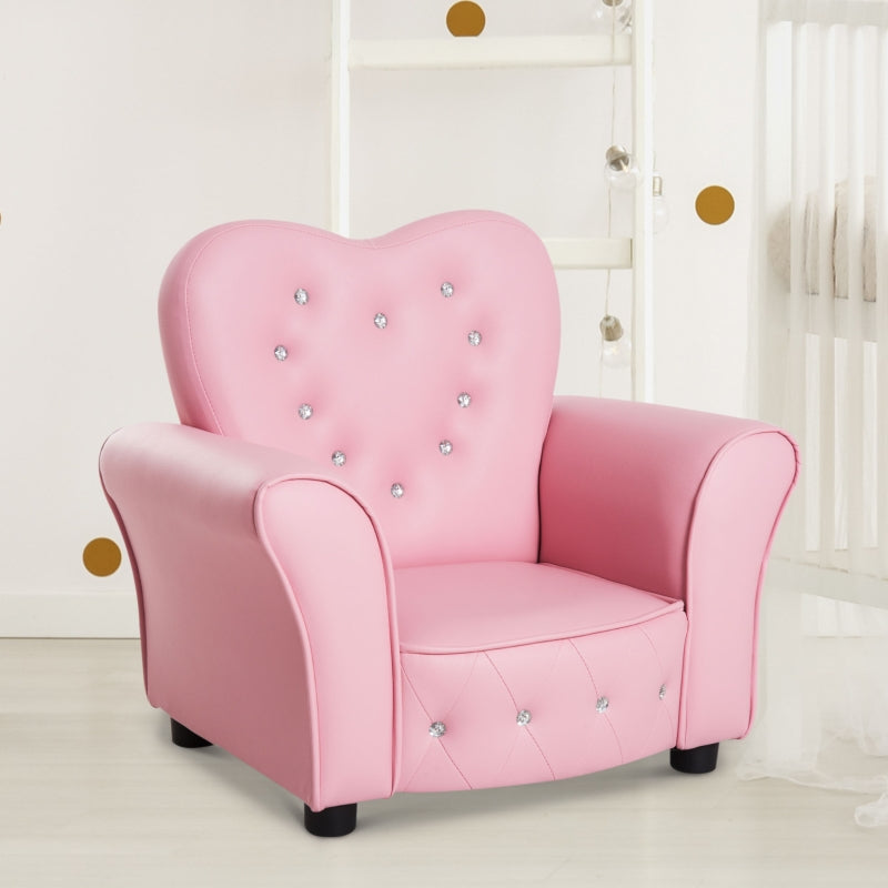 Children's Armchair Sofa Wood Legs Foam Cushion - Pink