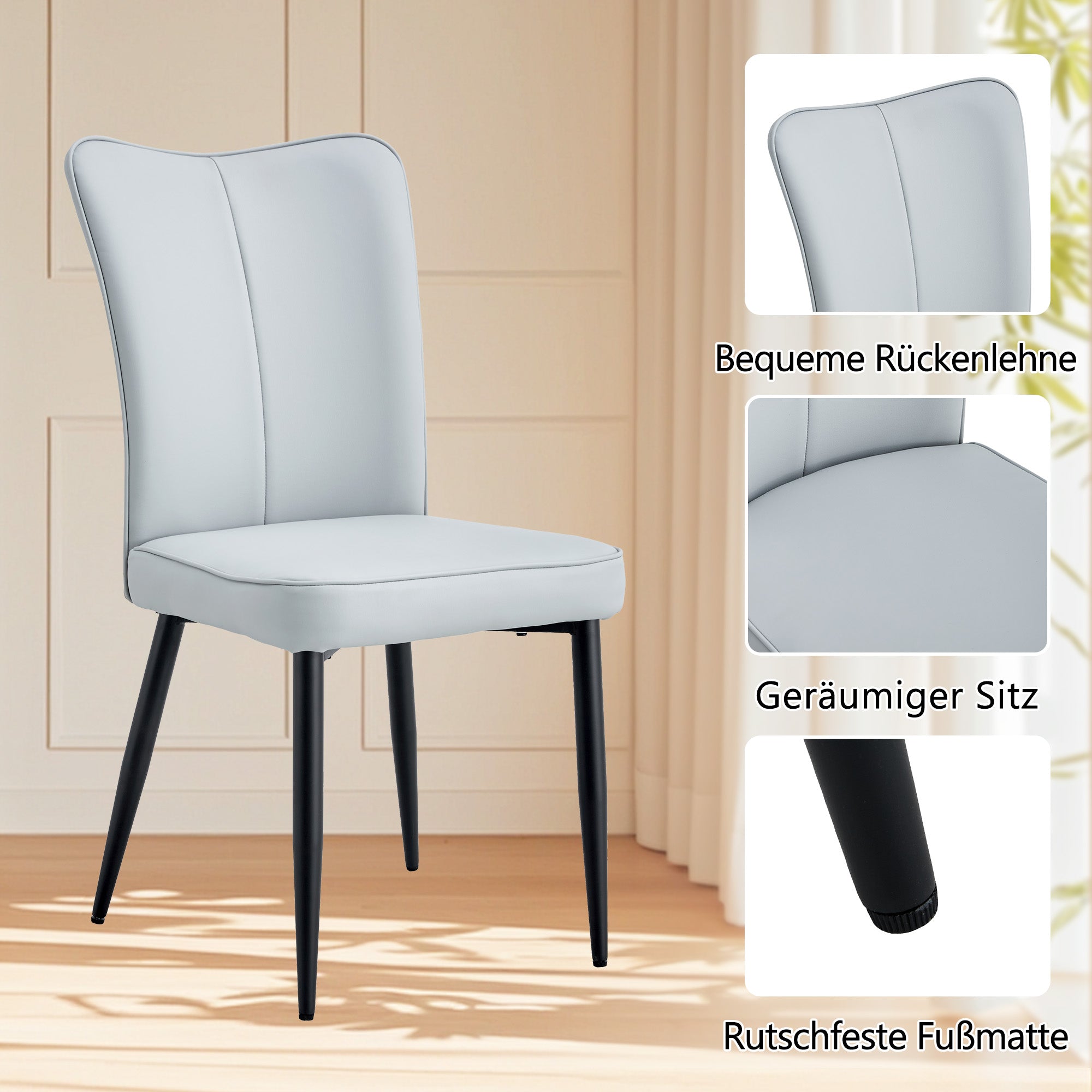 Modern Minimalist Round Table Set with 4 Chairs 100cm Diameter, Black Wood Look/Light Grey PU